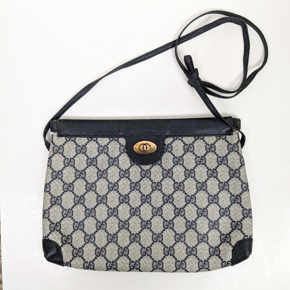 Vintage Gucci Logo Crossbody Bag Blue Small - Picture 1 of 16